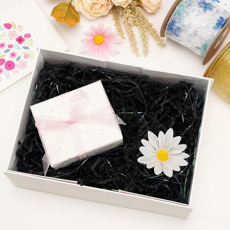 ROSYJUNE 8oz Black Crinkle Cut Paper Shred Filler, Iridescent Easter Grass Confetti Shredded Paper for Gift Baskets Boxes Filling, Birthday Wedding Valentines Day Decoration - Image 4